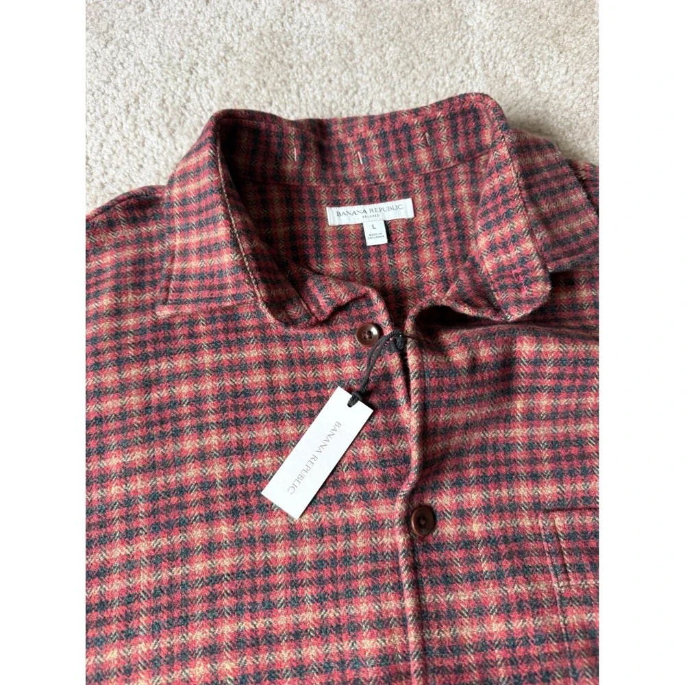Banana Republic Mens Shirt Overshirt NEW RELAXED FIT FLANNEL Plaid Red Large
